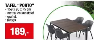 TAFEL "PORTO" - 159 x 95 x 75 cm - metaal en kunststof - grafiet. 1104589