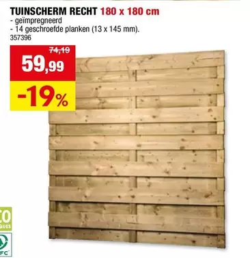 TUINSCHERM RECHT 180 x 180 cm - 14 geschroefde planken (13 x 145 mm). 357396