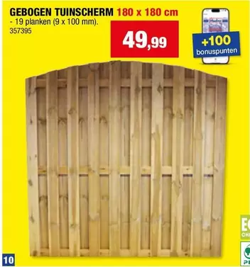 GEBOGEN TUINSCHERM 180 x 180 cm - 19 planken (9 x 100 mm). 357395