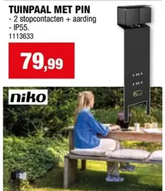 Niko - TUINPAAL MET PIN - 2 stopcontacten + aarding - IP55. 1113633