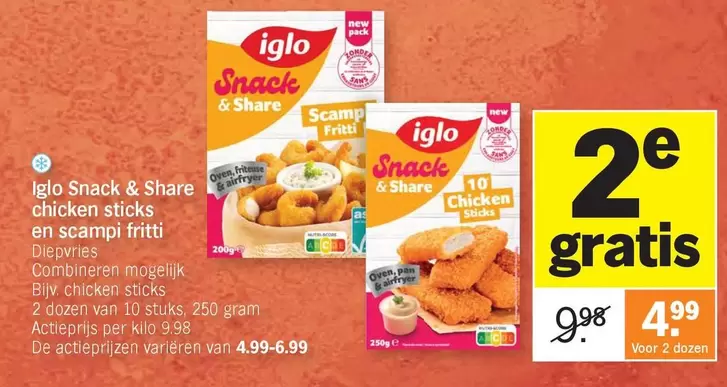 Snack - & Share chicken sticks en scampi fritti