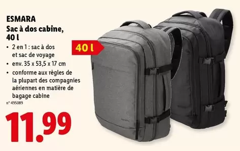 De - Sac à dos cabine, 40 l