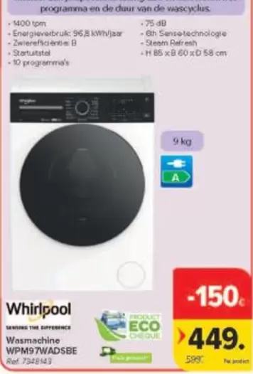 Whirlpool - Wasmachine WPM97WADSBE