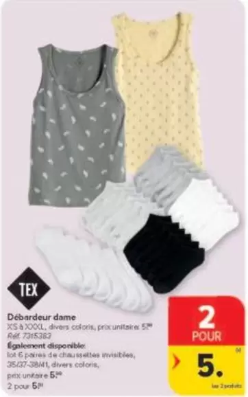 De - Débardeur dame XS à XL, divers coloris, et 6 paires de chaussettes invisibles, 35/37-38/41, divers coloris