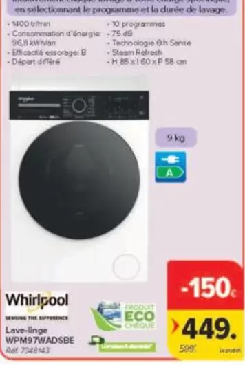 Whirlpool - Lave-linge WPM97WADSBE