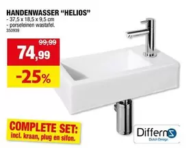 HANDENWASSER "HELIOS" - 37,5 x 18,5 x 9,5 cm - porseleinen wastafel. 350939