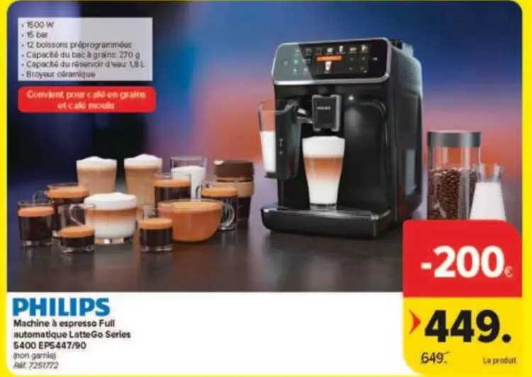 Philips - Machine à expresso Full automatique LatteGo Series S400 EP5445/90