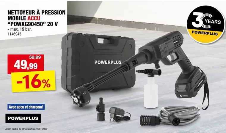 Bar - NETTOYEUR A PRESSION MOBILE ACCU "POWXG90450" 20 V