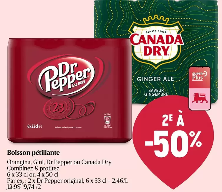 De - Boisson pétillante Orangina, Gini, Dr Pepper ou Canada Dry