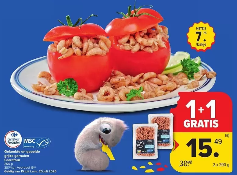 Gekookte en gepelde garnalen