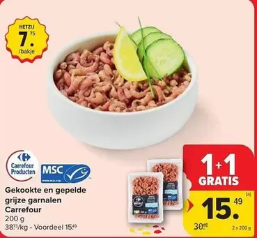 Gekookte en gepelde grijze garnalen