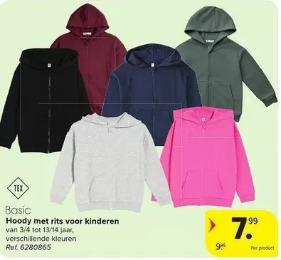 Hoody met rits voor kinderen van 3/4 tot 13/14 jaar