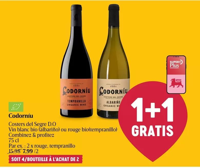 De - Costers del Segre D.O. Vin blanc bio Galariñol ou rouge bietiempranillo