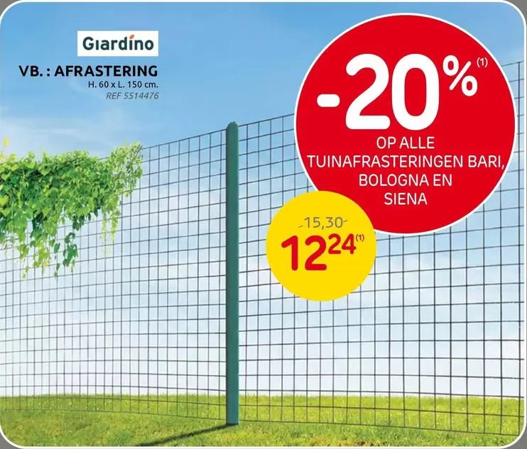 VB.: AFRASTERING H. 60 x L. 150 cm