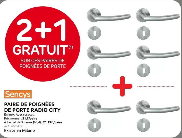 De - PAIRE DE POIGNÉES DE PORTE RADIO CITY