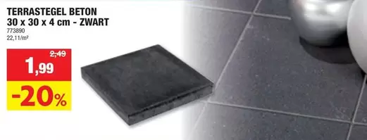 TERRASTEGEL BETON 30 x 30 x 4 cm - ZWART
