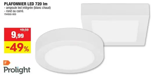 PLAFFONNIER LED 720 lm - ampoule led intégrée (blanc chaud) - rond ou carré