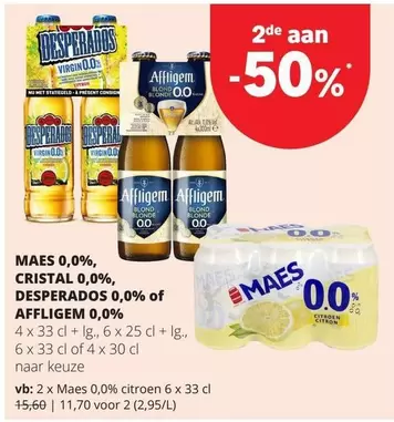 Nu - MAES 0,0%, CRISTAL 0,0%, DESPERADOS 0,0% of AFFLIGEM 0,0%