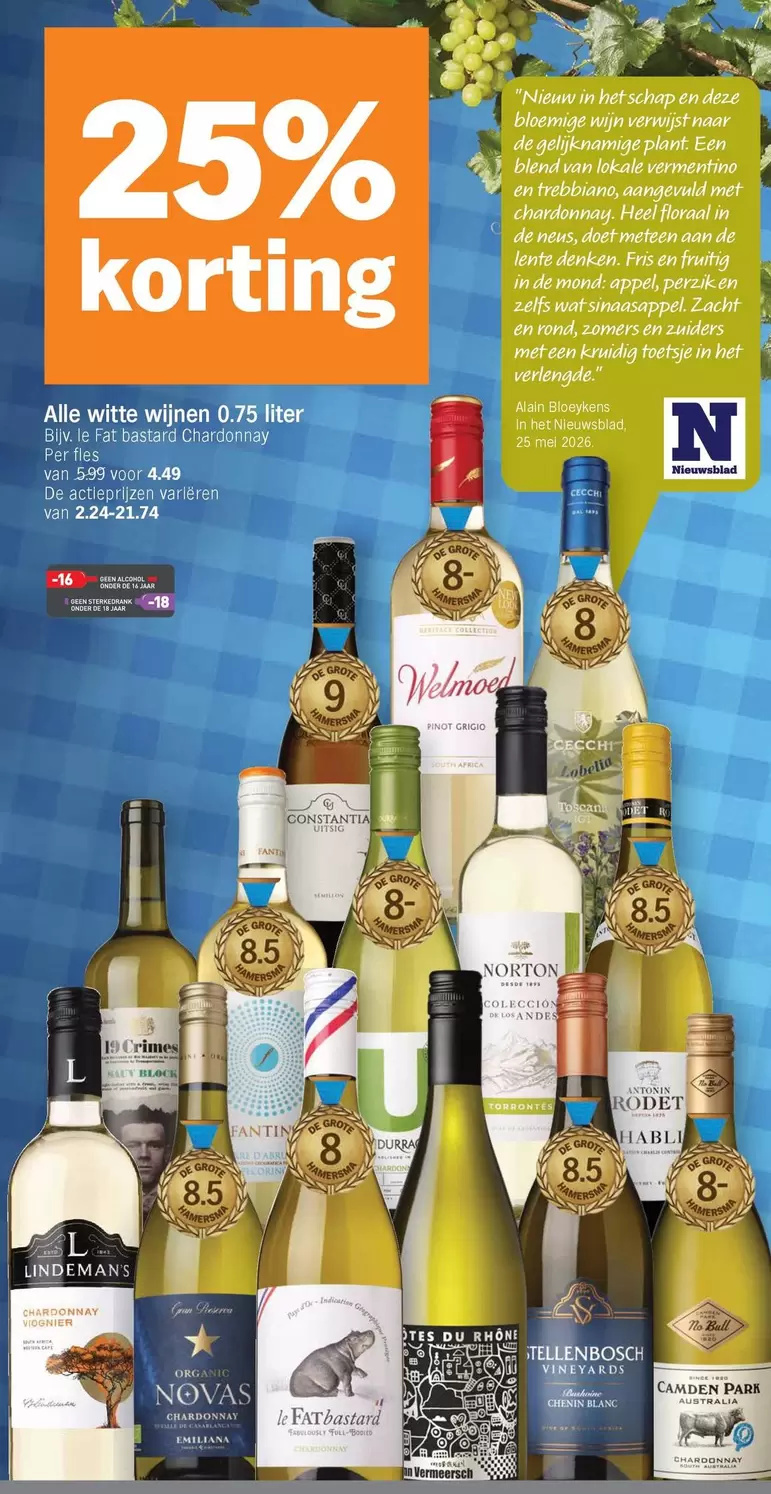 Alle witte wijnen 0.75 liter