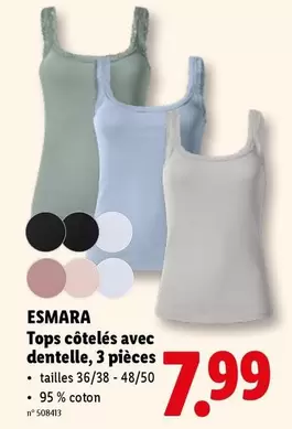 Tops côtelés avec dentelle, 3 pièces