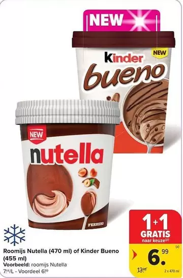 Roomijs Nutella (455 ml) of Kinder Bueno