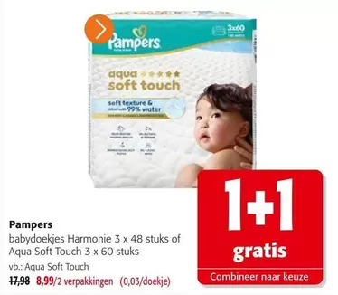 Pampers - babydoekjes Harmonie 3 x 48 stuks of Aqua Soft Touch 3 x 60 stuks