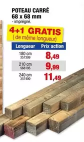 POTEAU CARRÉ 68 x 68 mm - imprégné
