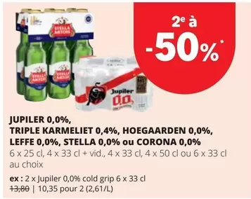 Jupiler - JUPLIER 0,0%, TRIPLE KARMELIET 0,4%, HOEGAARDEN 0,0%, LEFFE 0,0%, STELLA 0,0% ou CORONA 0,0%