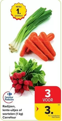 Radijsjes, lente-uitjes of wortelen (1 kg)