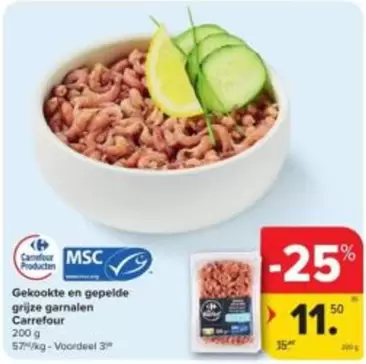Gekookte en gepelde grijze garnalen
