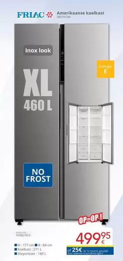 De - Amerikaante koelkast XL 460 L