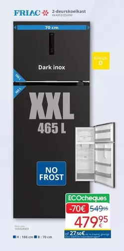 De - 2-deurskoelkast XXL 465 L
