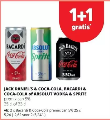 Jack Daniel'S - JACK & COCA-COLA, BACARDI & COCA-COLA of ABSOLUT VODKA & SPRITE premix can 5%