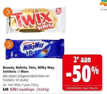 White - Twix , Milky Way, Snickers