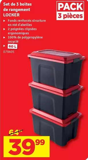 De - Set de 3 boîtes de rangement LOCKER 079405