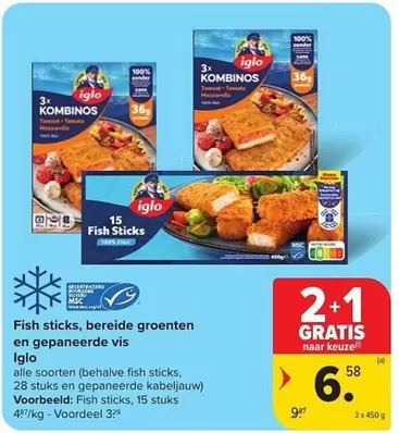 Fish sticks, bereide groenten en gepaneerde vis