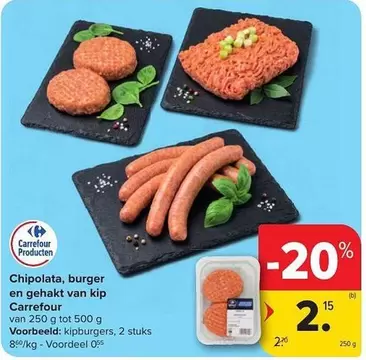 Chipolata, burger en gehakt van kip