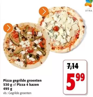 Pizza gegrilde groenten 530 g of Pizza 4 kazen 495 g