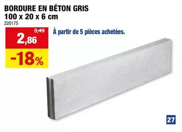 De - BORDURE EN BÉTON GRIS 100 x 20 x 6 cm 220175