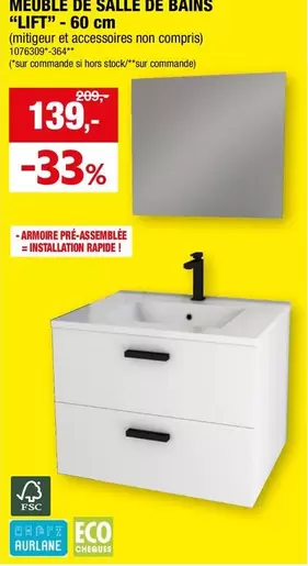 De - MEUBLE DE SALLE DE BAINS "LIFT" - 60 cm (mitigeur et accessoires non compris) 1076309-364