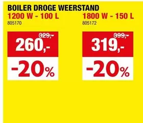 BOILER DROGE WEERSTAND 1200 W - 100 L 805170, BOILER DROGE WEERSTAND 1800 W - 150 L 805172