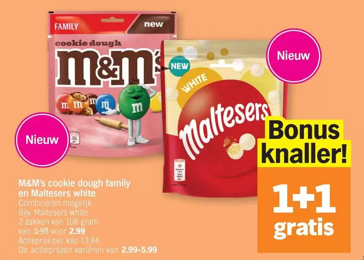 White - M&M's cookie dough family en Maltesers white