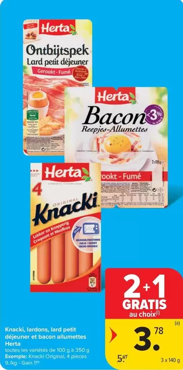De - Knacki, lardons, lard petit déjeuner et bacon allumettes