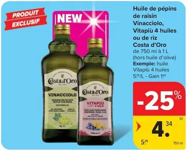 De - Huile de pépins de raisin Vinacciolo, Vitapú 4 huiles ou de riz Costa d'Oro