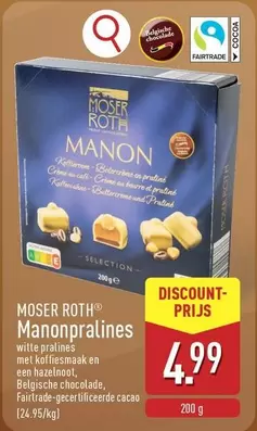 Manonpralines witte pralines met koffiesmaak en een hazelnoot