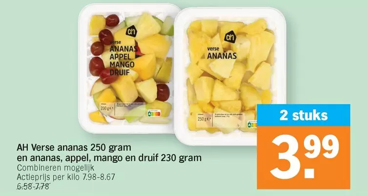 Verse ananas, ananas, appel, mango en druif