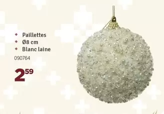 Boule de Noël paillettes Ø8 cm Blanc laine 090764