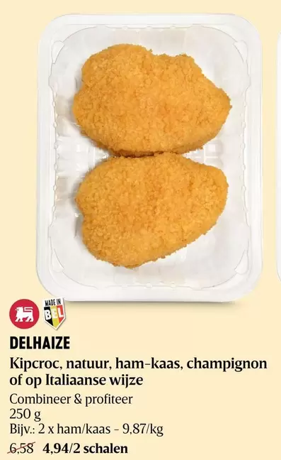 Kipcroc, natuur, ham-kaas, champignon of op Italiaanse wijze