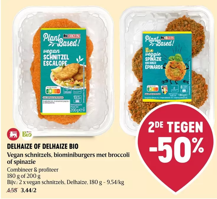 Vegan schnitzels, biominiburgers met broccoli of spinazie