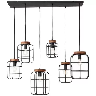 Suspension Brilliant Gwen noir/bois 6xE27 40W